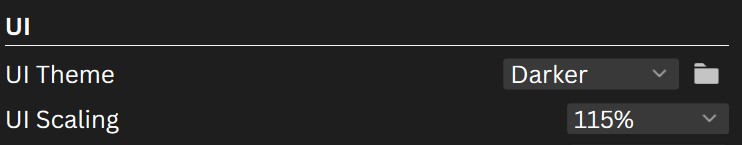 The UI section in Cavalry's Preferences with the UI Theme and UI Scaling settings